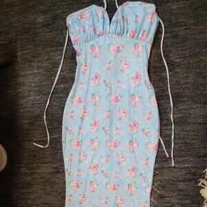 LONG FLORAL BLUE MAXI DRESS | SIZE SMALL